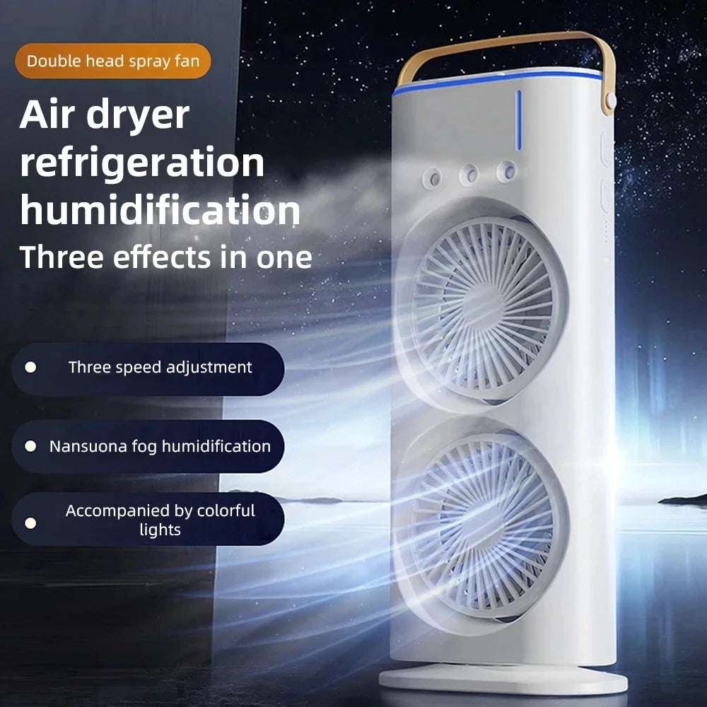 Roxbey USB powered air cooler with double head spray fan and three speed adjustment
